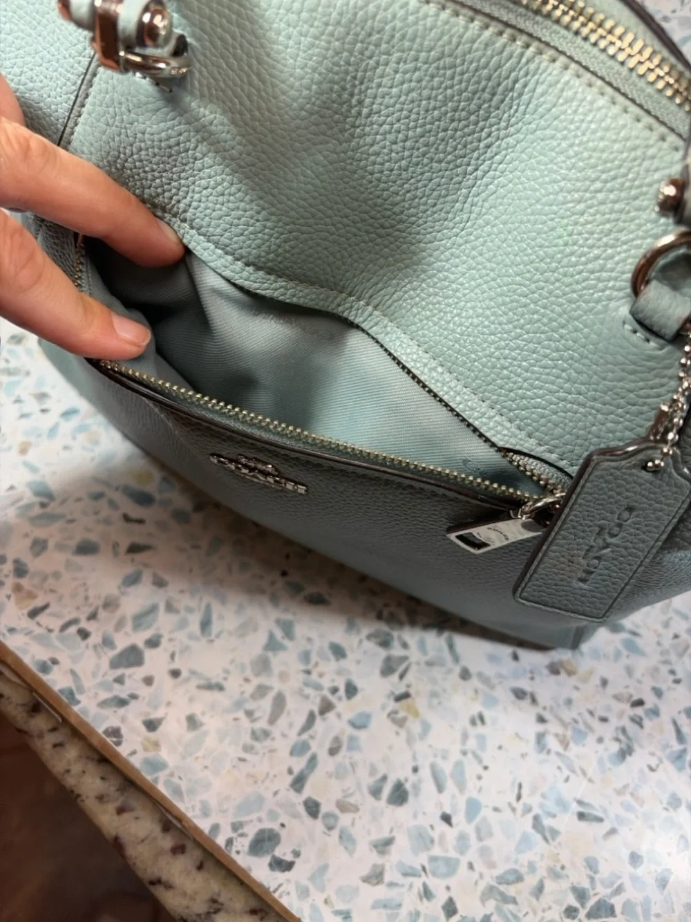 Coach Prairie Satchel 56874 Pebbled Leather Crossbody Bag Light Blue - Picture 8 of 10